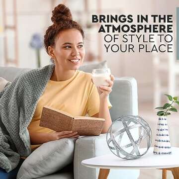 Everydecor Metal Decorative Sphere for Home Decor - Distressed Galvanized Bands, Hand Painted, Moder...