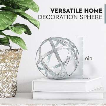 Everydecor Metal Decorative Sphere for Home Decor - Distressed Galvanized Bands, Hand Painted, Modern Decorative Balls for Living Room, Bedroom, Kitchen, Bathroom, Office Table Orbs for Centerpiece