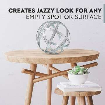 Everydecor Metal Decorative Sphere for Home Decor - Distressed Galvanized Bands, Hand Painted, Modern Decorative Balls for Living Room, Bedroom, Kitchen, Bathroom, Office Table Orbs for Centerpiece