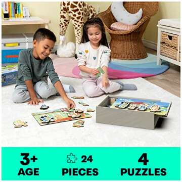 Spin Master Bluey Puzzles 4-Pack - Wooden Jigsaw Fun for Kids