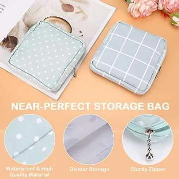 Sanitary Napkin Storage Bag, Color You Portable Period Bag for Women Teen Girls Menstrual Cup Pouch Nursing Pad Holder (2 Dots + 2 Lattice)