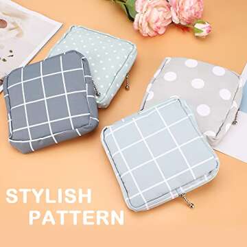 Sanitary Napkin Storage Bag, Color You Portable Period Bag for Women Teen Girls Menstrual Cup Pouch Nursing Pad Holder (2 Dots + 2 Lattice)