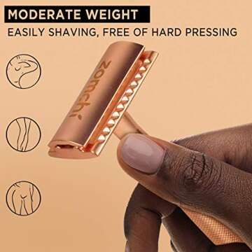 ZOMCHI Safety Razor for Men&Women with 5 Double Edge Safety Razor Blades, Double Edge Razor, Reusable Razor, Plastic Free – Rose Gold