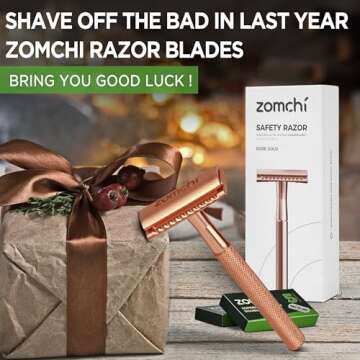 ZOMCHI Safety Razor for Men&Women with 5 Double Edge Safety Razor Blades, Double Edge Razor, Reusable Razor, Plastic Free – Rose Gold