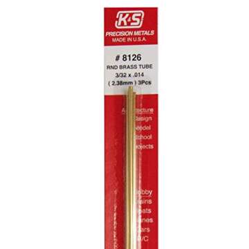 K & S PRECISION METALS 8126 3PK3/32 x 12 BRS RND Tube, Pack of 3, Brass