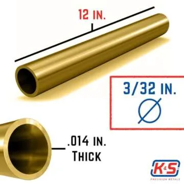 K & S PRECISION METALS 8126 3PK3/32 x 12 BRS RND Tube, Pack of 3, Brass