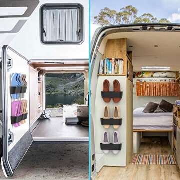 Yocice Wall Mounted Shoes Rack 4Pack with Sticky Hanging Strips, Plastic Shoes Holder Storage Organizer,Door Shoe Hangers (SM03-Black-4)