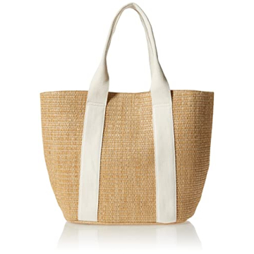 The Drop Women's Tracy Large Canvas Detail Straw Tote, Ivory, One Size