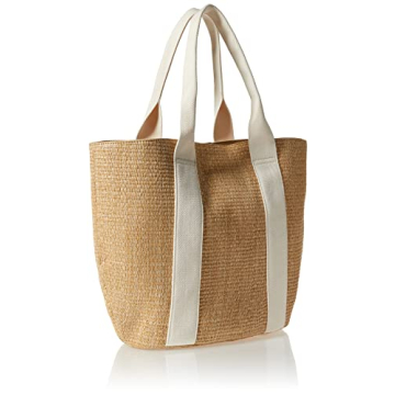 The Drop Women's Tracy Large Canvas Detail Straw Tote, Ivory, One Size