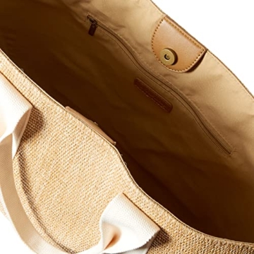 The Drop Women's Tracy Large Canvas Detail Straw Tote, Ivory, One Size