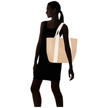 The Drop Women's Tracy Large Canvas Detail Straw Tote, Ivory, One Size