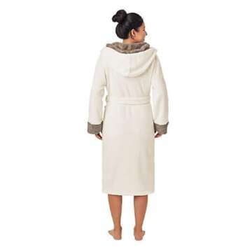 Member's Mark Women's Hooded Plush Robe with Faux Fur Accents (Ivory, L/XL)