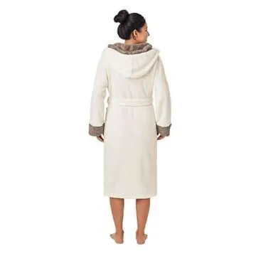 Member's Mark Women's Hooded Plush Robe with Faux Fur Accents (Ivory, L/XL)