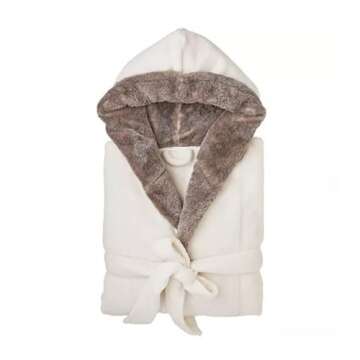 Member's Mark Women's Hooded Plush Robe with Faux Fur Accents (Ivory, L/XL)