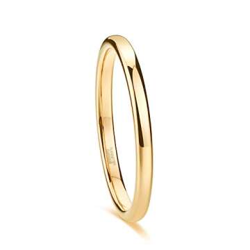 TRUMIUM 2mm Gold Tungsten Rings for Women - Classic Engagement Band