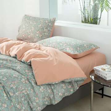 BUPIRD Queen Duvet Cover Floral 100% Brushed Microfiber 3 Pieces Vintage Chic Floral Garden Vibrant Botanical Floral Pattern Printed Queen Duvet Cover Flower with Zipper Closure (Floral, Queen)