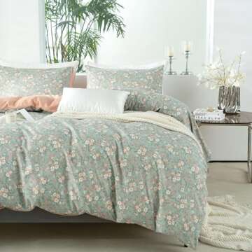 BUPIRD Queen Duvet Cover Floral 100% Brushed Microfiber 3 Pieces Vintage Chic Floral Garden Vibrant Botanical Floral Pattern Printed Queen Duvet Cover Flower with Zipper Closure (Floral, Queen)