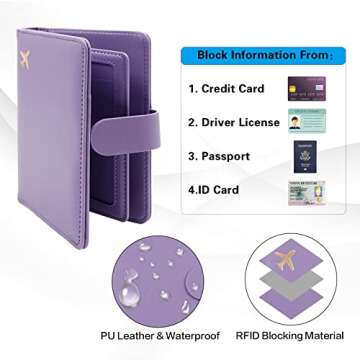 Melsbrinna Rfid Passport Holder for Travel women/Men, Cute Passport Wallet Rfid Blocking Card Slots, Rfid Passport Cover/CaseTravel Wallet, Passport Book Holder (1, Purple)