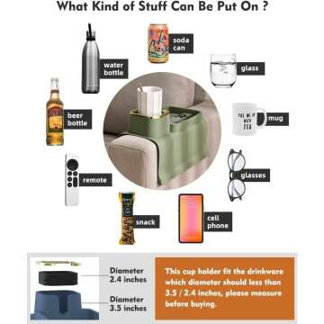 Elimiko Couch Cup Holder Tray - Anti-Spill & Non-Slip