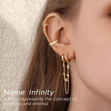 Shownee Tassel Chain Small Gold Hoop Dangle Earring For Women Huggie Earring Heart Star CZ 14K Gold Plated Fashion Jewelry Friendship Gift