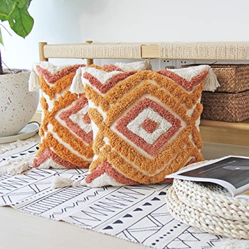 JOJUSIS Boho Decorative Pillow Covers with Tassels