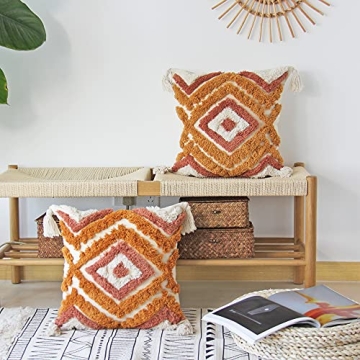 JOJUSIS Boho Decorative Pillow Covers with Tassels