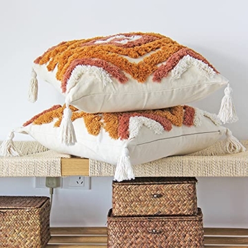 JOJUSIS Boho Decorative Pillow Covers with Tassels