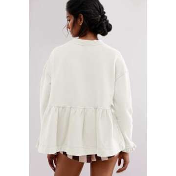 MISSACTIVER Women's Cute Ruffle Hem Babydoll Sweatshirt Crew Neck Long Sleeve Drop Shoulder Trendy F...