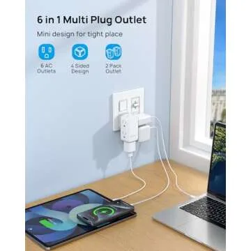 TROND Wall Outlet Extender 2 Pack - Multi Plug Splitter with Rotating Plug, 6 AC Power Adapter, Cruise Essentials, Small Outlet Extension for Travel Office Home Dorm Room