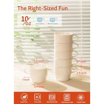 Sweese Porcelain Latte Cups - Stackable Coffee Cups - 10 Ounce for Specialty Coffee Drinks, Cappucci...