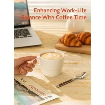 Sweese Porcelain Latte Cups - Stackable Coffee Cups - 10 Ounce for Specialty Coffee Drinks, Cappuccino, Mocha and Tea - Set of 6 - White