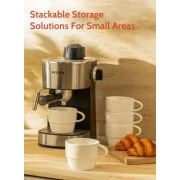 Sweese Porcelain Latte Cups - Stackable Coffee Cups - 10 Ounce for Specialty Coffee Drinks, Cappuccino, Mocha and Tea - Set of 6 - White