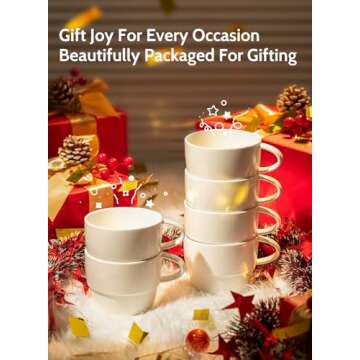 Sweese Porcelain Latte Cups - Stackable Coffee Cups - 10 Ounce for Specialty Coffee Drinks, Cappuccino, Mocha and Tea - Set of 6 - White