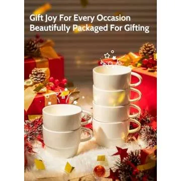 Sweese Porcelain Latte Cups - Stackable Coffee Cups - 10 Ounce for Specialty Coffee Drinks, Cappuccino, Mocha and Tea - Set of 6 - White