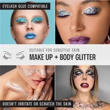 Chunky Holographic Body Glitter I 16 Colors + Glitter Glue for Face Glitter Makeup, Hair, Eye & Fine Glitter Eyeshadow - Perfect for Halloween, Slime, Resin, Tumblers, Craft, Cosmetic & Nail Art