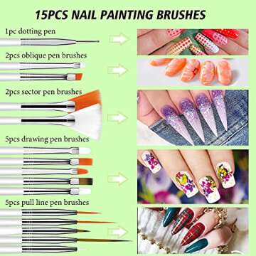 Saviland 48 Colors Nail Art Gel Paint Kit: Nail Art Paint Gel Nail Polish Kit with Color Gel Paint for Nails Art Design & 15pcs Gel Nail Art Brushes Drawing Painting Gel Home & Nail Salon Manicure DIY