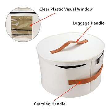 VanlonPro Large Hat Storage Box for Women & Men, 16" D x 10" H Hat Box Organizer，Foldable Round Tr...