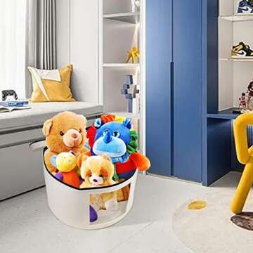 VanlonPro Large Hat Storage Box for Women & Men, 16" D x 10" H Hat Box Organizer，Foldable Round Travel Hat Boxes with Dustproof Lid, Stuffed Toy Storage Bin Bag (Off-white)