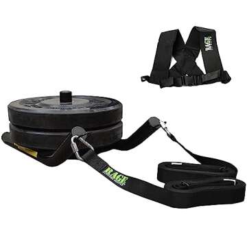 Rage Fitness R2 Weight Training Pull Sled with Harness. 90 LBS Capacity & 6.5 Feet Strap. Power Spee...