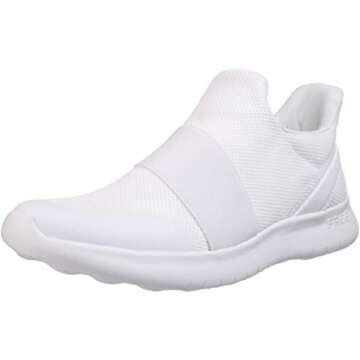 WHITIN Memory Foam Slip on No Tie Nurse Shoes for Women Wide Width Comfortable Casual Walking Tennis Athletic Workout Non Slip Resistant Sneakers for Ladies Teen Girls Senior All White Cheer Size 8