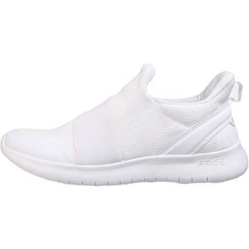 WHITIN Memory Foam Slip on No Tie Nurse Shoes for Women Wide Width Comfortable Casual Walking Tennis Athletic Workout Non Slip Resistant Sneakers for Ladies Teen Girls Senior All White Cheer Size 8