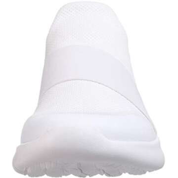 WHITIN Memory Foam Slip on No Tie Nurse Shoes for Women Wide Width Comfortable Casual Walking Tennis Athletic Workout Non Slip Resistant Sneakers for Ladies Teen Girls Senior All White Cheer Size 8