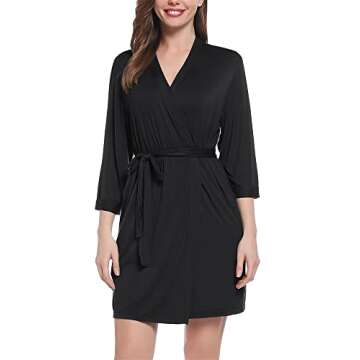 Joyaria Women Bamboo Viscose Robe Super Soft Comfy Thin Lightweight Cooling Short Bathrobe Loungewear S-XXL