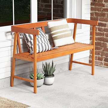 HAPPYGRILL Outdoor Wood Bench - 2-Person Patio Seat with Ergonomic Comfort