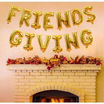 Friendsgiving Gold Foil 16 Inch Balloon Banner Decor