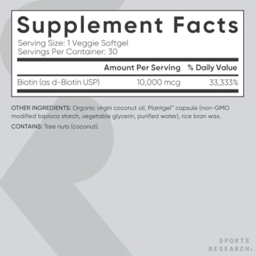 Vegan Biotin 10,000mcg with Coconut Oil - Sports Research