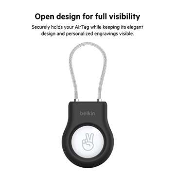 Belkin Apple AirTag Secure Holder with Wire Cable - Durable, Scratch-Resistant AirTag Case w/ Allen Key Locking System, Protective AirTag Keychain Accessory for Keys, Luggage, Pets, & More – Black