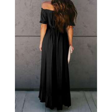 Dokotoo Womens Ladies Summer Sexy Off The Shoulder Casual Short Sleeve Button Down Maxi Midi Long Dress High Low Solid Ruffle Easter Party Dresses Black Medium