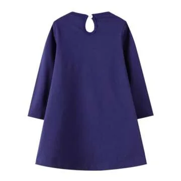 Toddler Girl Long Sleeve Dress | Unicorn Applique Cotton Casual Dress in Navy Blue