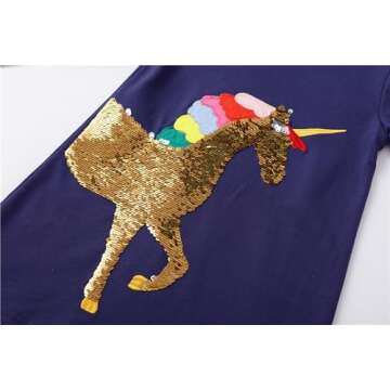 Toddler Long Sleeve Dress with Unicorn Applique